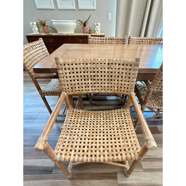 Contemporary Late 20th Century 6 McGuire Antalya Chairs & Dining Table - Set of 7 For Sale - Image 3 of 12