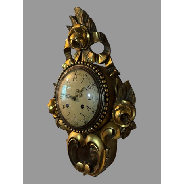 Vintage Ornate Giltwood Decorated Wall Hanging Sweden Clock For Sale - Image 11 of 12