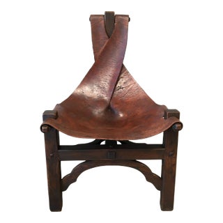 Vintage Leather Sling Chair 1970s Tripod Leg Base Modern Safari Lounge Mid Century Modern in Style of Jean Gillon Percival Lafer For Sale