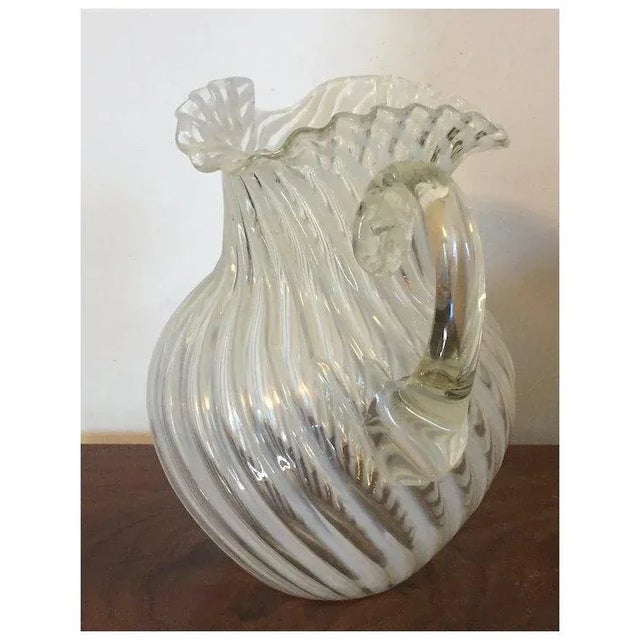 19th Century Antique 19th Century American Opalescent White Swirl Glass Pitcher With Ruffled Rim For Sale - Image 5 of 12
