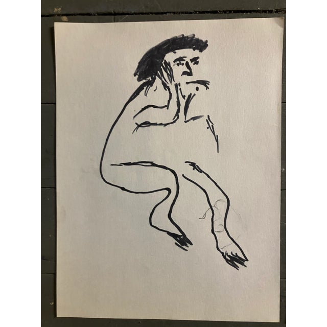 1970’s 3 Original Naive Folk Art Abstract Figure Marker Drawings -Set of 3 For Sale - Image 4 of 5