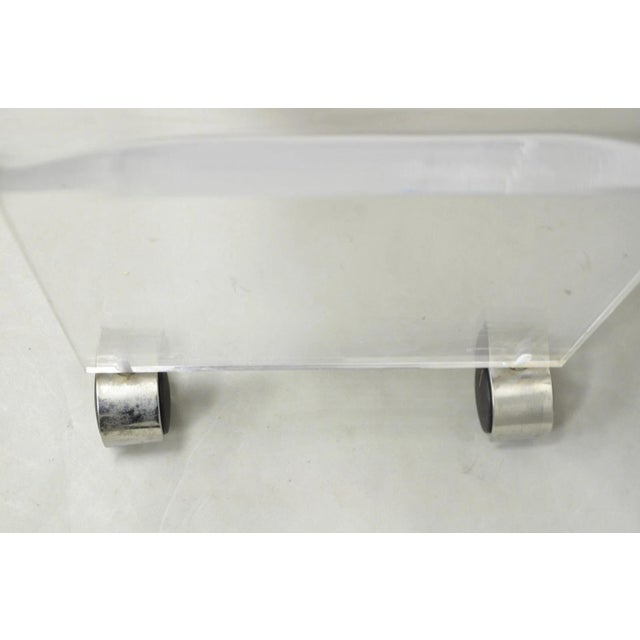 Vintage Mid Century Modern Clear Lucite Waterfall Vanity Bench Stool on Wheels For Sale In Philadelphia - Image 6 of 8
