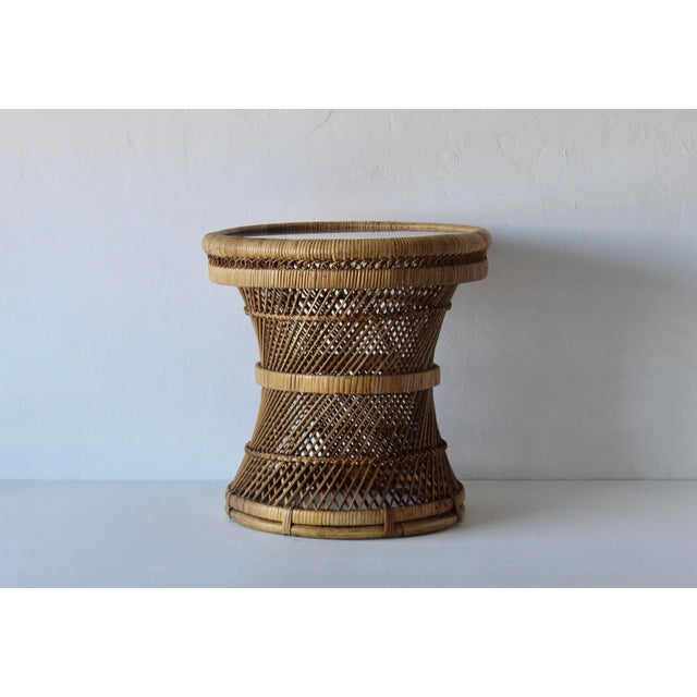 Ficks Reed 1970s Ficks Reed Style Bohemian Round Handwoven Rattan Wicker Drum Side Drink Table For Sale - Image 4 of 15
