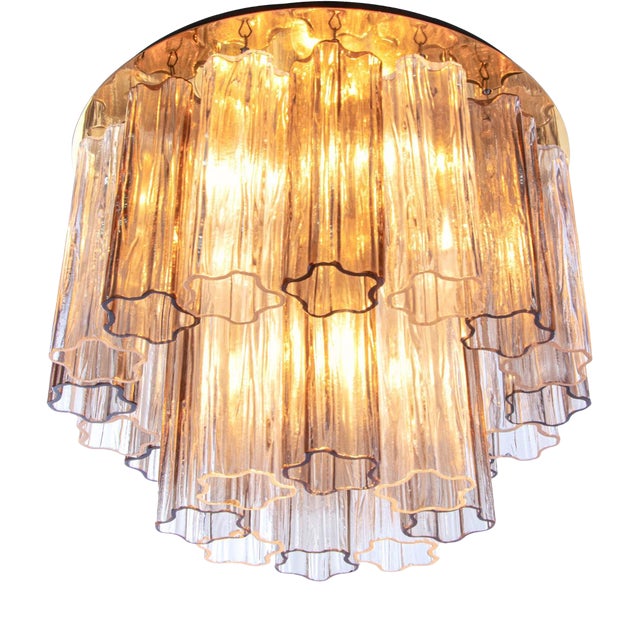 Amber Venini Tronchi Murano Glass & Brass Flush Mount Ceiling Light by J. T. Kalmar For Sale