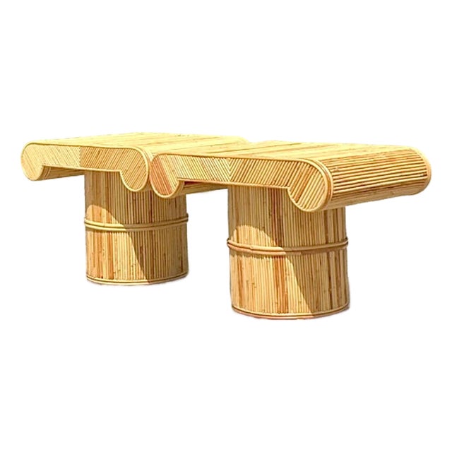 Vintage Boho Pencil Reed Column Side Tables - A Pair For Sale