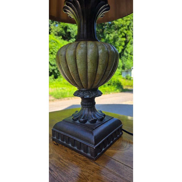 Vintage Neoclassical Table Lamp With Pleated Linen Shade & Antiqued Bronze Finish For Sale - Image 10 of 12