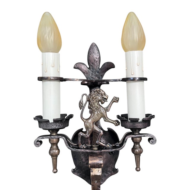 1920s 1920s Set of 3 Huge Iron and Bronze Spanish Revival Wall Sconces #2574 For Sale - Image 5 of 13