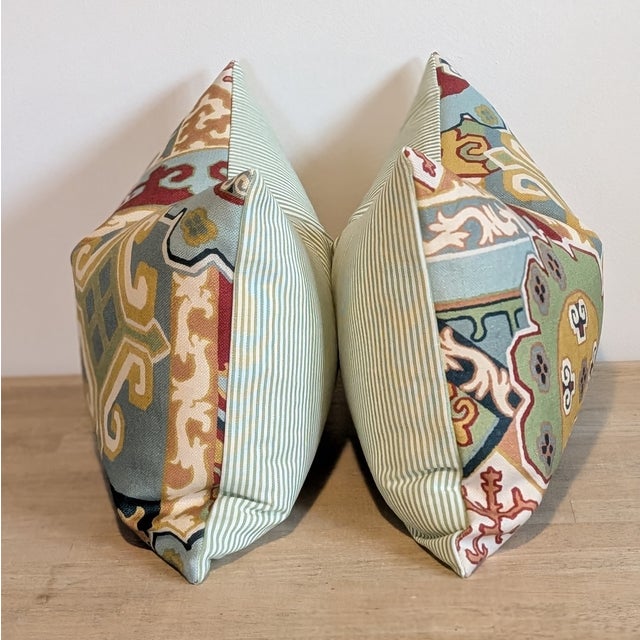 Transitional Lee Jofa Batangas Print Lumbar Pillows in Red/Multi For Sale - Image 3 of 7