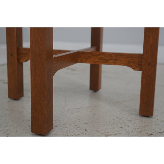 Wood Pair Stickley Inlaid Mission Oak Round Lamp Tables For Sale - Image 7 of 13