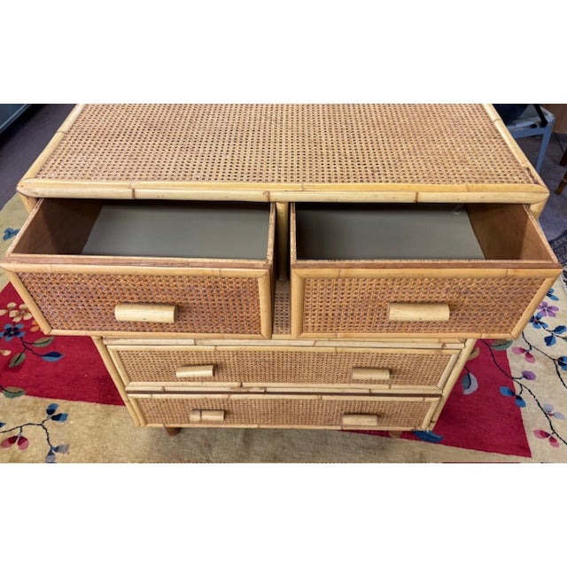 Mid Century Caned Bamboo Wood Dresser, Chest of Drawers For Sale In New York - Image 6 of 7