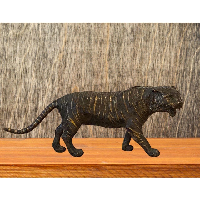 Mid-Century Modern 1980s Maitland Smith Bronze Tiger Sculptures - a Pair (2) For Sale - Image 3 of 7