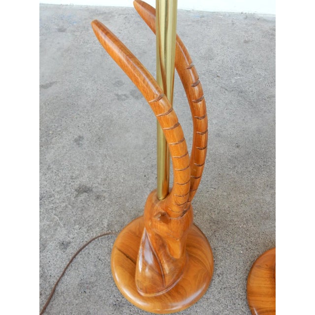 Moderne Stylized Gazelle Bust Walnut Sculpture Lamps - A Pair For Sale - Image 4 of 7