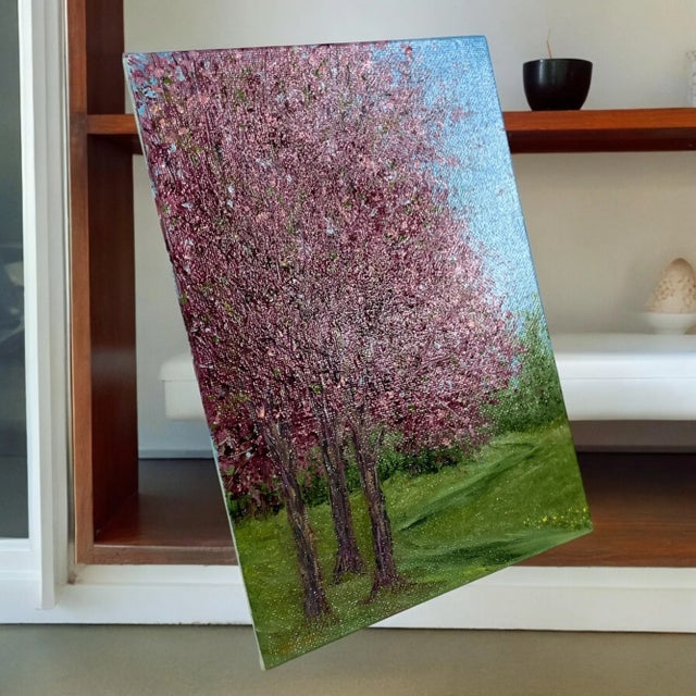 This exclusive acrylic painting, titled "Trees in Bloom" measures 6" x 8" and was handcrafted by Deb Bossert, a skilled...