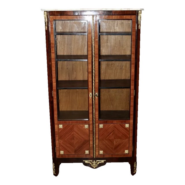 Louis XVI Style Showcase in Marquetry, Late 19th Century For Sale
