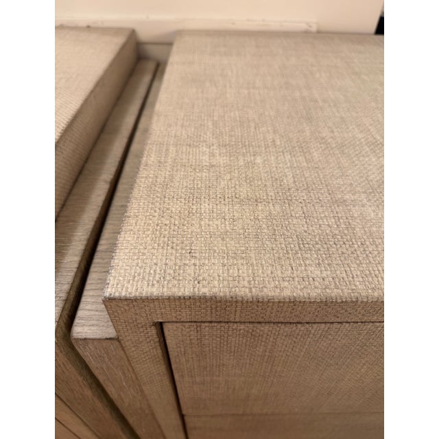 Hooker Furniture Modern Linen Wrapped Wood and Shellac 2 Drawer Nightstands With Metal Accents by Hooker Furniture Co, Signed a Pair For Sale - Image 4 of 11