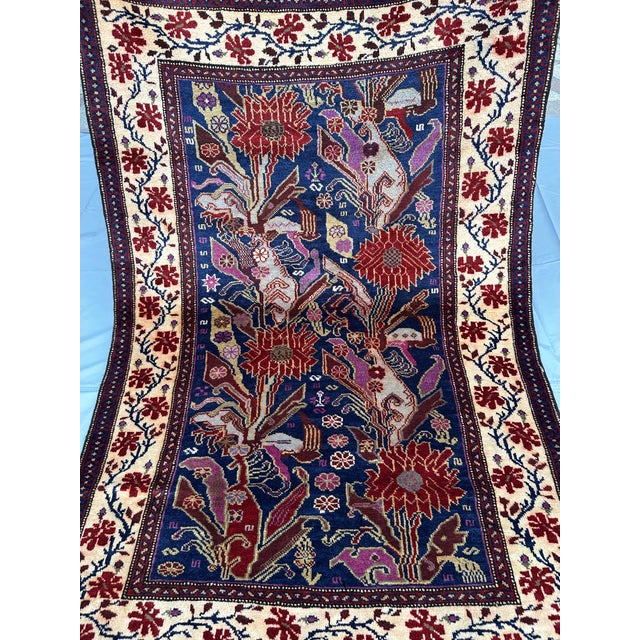 Afghan Peacock Area Rug, Hand-Knotted Wool, Floral, 4x6, Indigo & Magenta For Sale - Image 13 of 13
