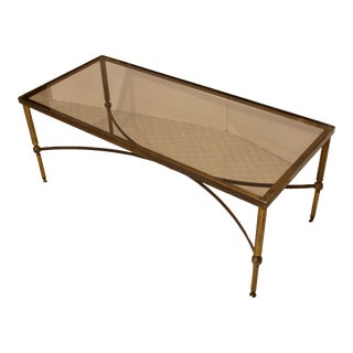 Mid-20th Century French Maison Jansen Style Brass & Glass Coffee Table For Sale
