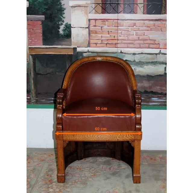 Brown Tribunal Armchair in Oak For Sale - Image 8 of 11