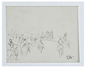 Edouard Detaille, Riders, Original Ink Drawing, Late 19th-Century