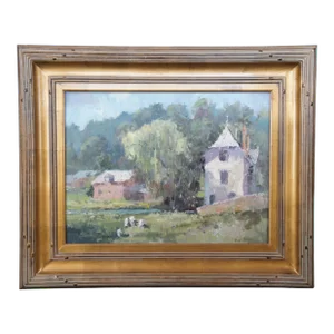 Brent Jenson Country Village Landscape Impressionist Oil Painting on Board 34"