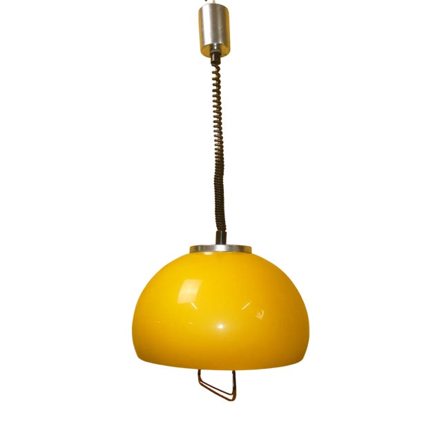 Pendulum Pendant Lamp in Yellow Plastic, 1970s For Sale