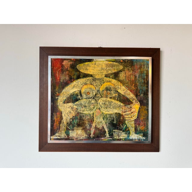 Abstract 1980s Vintage Expressionist Oil on Masonite Painting by Avi Okun For Sale - Image 3 of 11