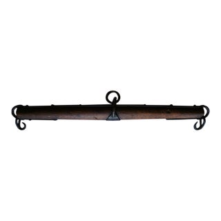 Antique Oak Singletree With Hand=Forged Iron Bands, Hooks and Ring For Sale