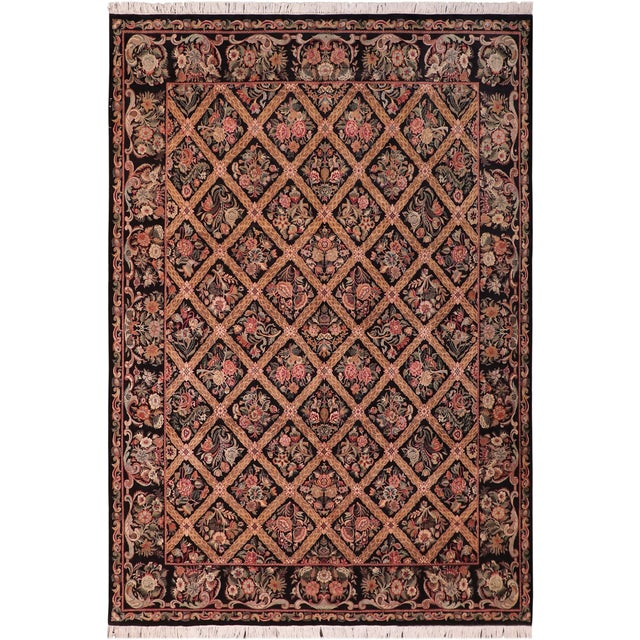 Elegant Floral Pak-Persian Black/Brown Wool Rug - 8'2'' X 10'2'' For Sale - Image 9 of 9