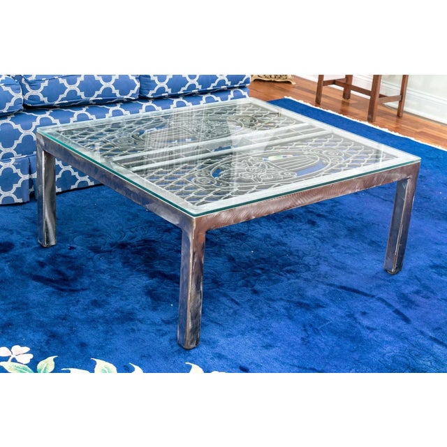 Transitional 1990s Vintage Brushed Steel Glass Top Coffee Table For Sale - Image 3 of 11