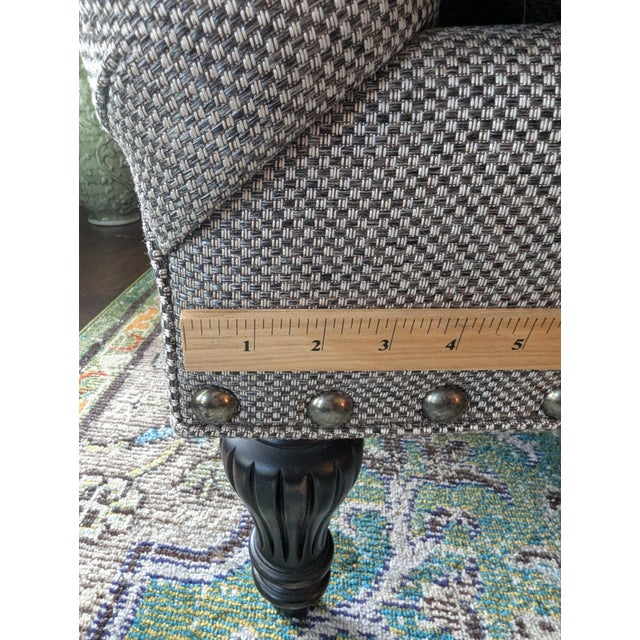 Custom Tufted Designer Sofa in Duralee C&c Pewter Upholstery For Sale - Image 9 of 18