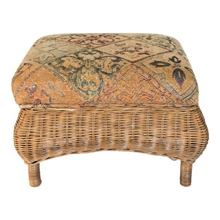 Vintage Wicker Footstool or Ottoman For Sale