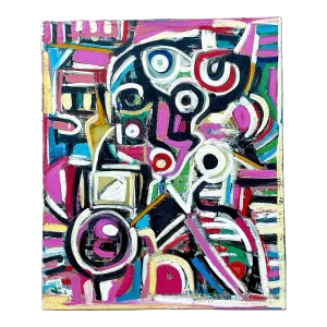 Vintage Geometric Vibrant Terry J Frid Oil on Canvas