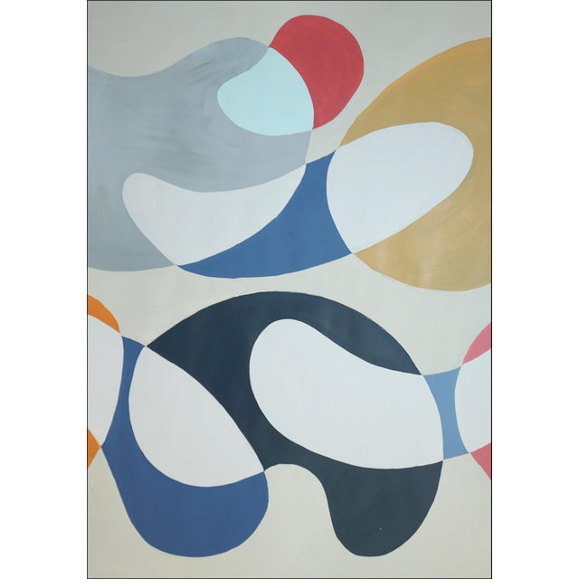 2026, Mid Century Modern Style, Contemporary Painting of Primary Tones and Curves, Triptych, Acrylic Paint on Watercolor Paper For Sale - Image 4 of 11