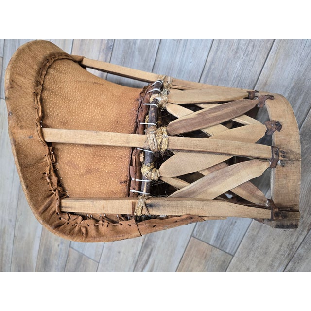 Mid 20th Century Vintage Mexican Child's Leather Equipal Barrel Chair With Pyrography Art For Sale - Image 5 of 10