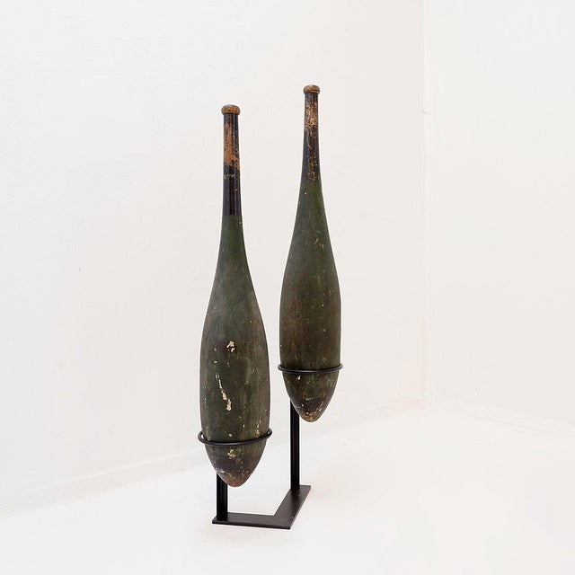 Vintage Tall Wooden Exercise Clubs on Base, Set of 2 For Sale - Image 15 of 15