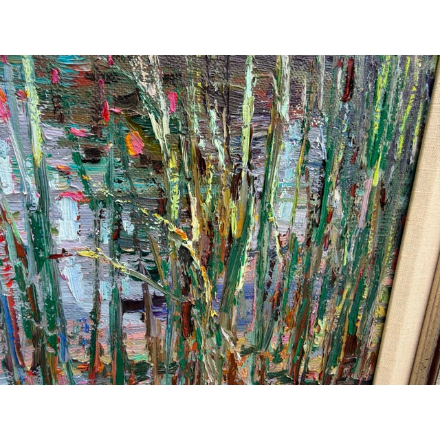 Lau Chun Water Lily Landscape Oil Painting on Canvas, Framed Impressionist Pond Scene For Sale In Naples, FL - Image 6 of 12