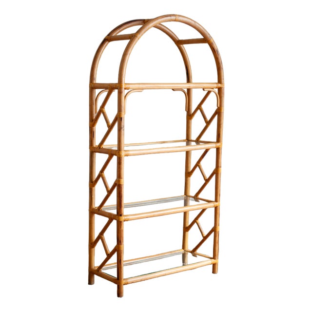Vintage Arched Bamboo Bookcase, 1970s For Sale