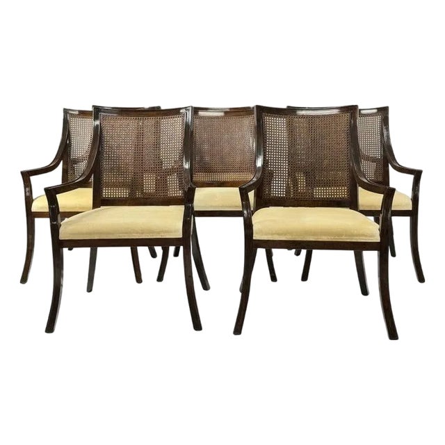 Set of 8 Rose Tarlow Solid Wood & Cane Back Armchairs, Made in Los Angeles, Usa For Sale