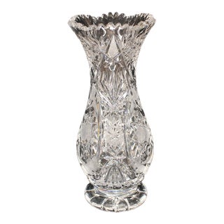 1960s Vintage Czech Bohemian Pinwheel Star, Sawtooth Edge Cut Heavy Crystal Vase For Sale