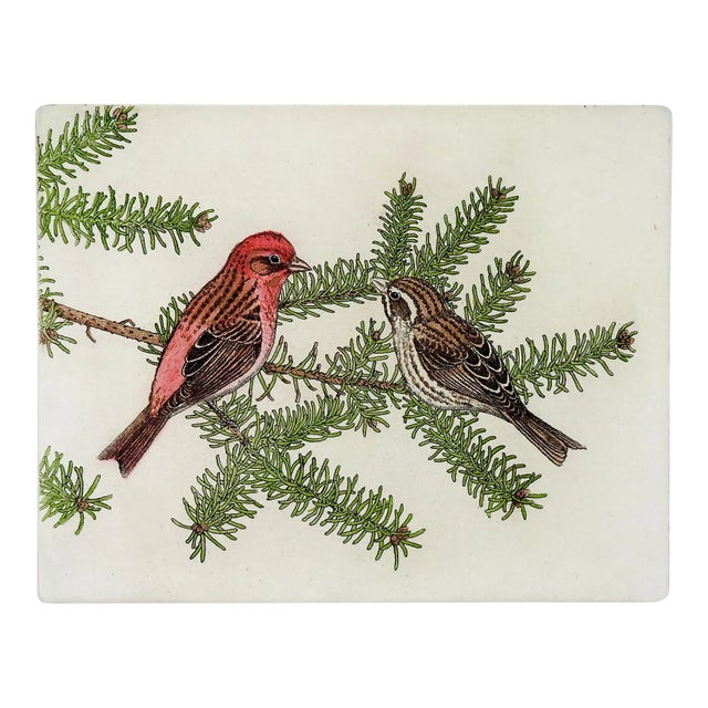 Vintage 1969 Maurice Bebb Purple Finches Aquatint Etching For Sale
