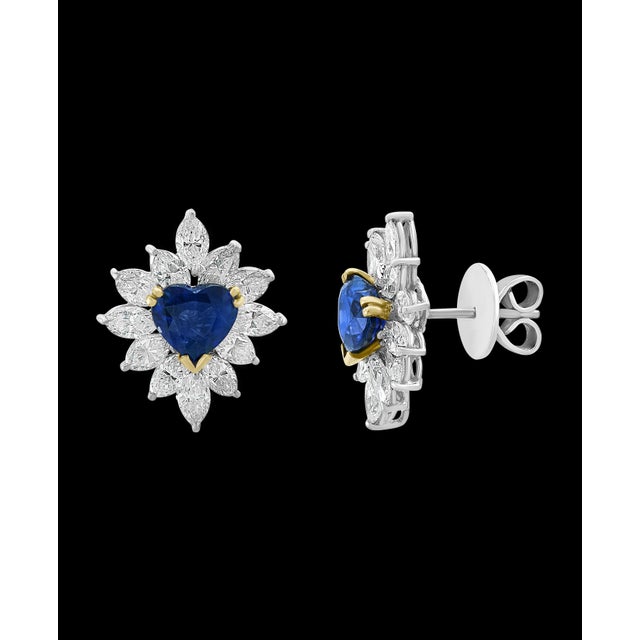 GIA Certified Ceylon Heart Shape Sapphire & 3.5 Carat Diamond Stud Earring 18KG For Sale - Image 18 of 18