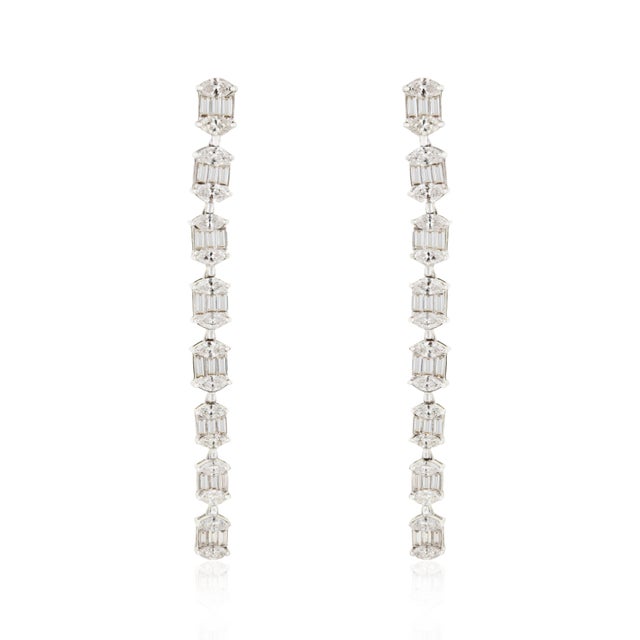 Not Yet Made - Made To Order Certified 2.84ct Baguette & Marquise Diamond Linear Drop Earrings in 14k Gold- A Pair For Sale - Image 5 of 14