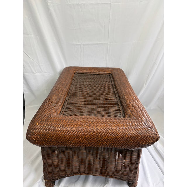 Boho Chic Late 20th Century Coastal Rattan Rectangular Coffee Table For Sale - Image 3 of 9