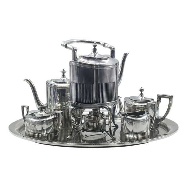 800 Hallmarked Silver Tea Set from Wilhelm Binder, Germany, 1890s, Set of 6 For Sale