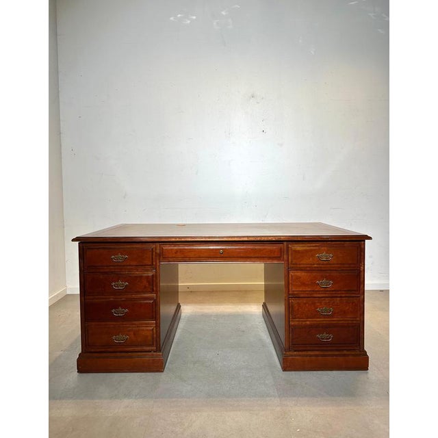 Brown Executive Desk with Leather Inlay Top For Sale - Image 8 of 8