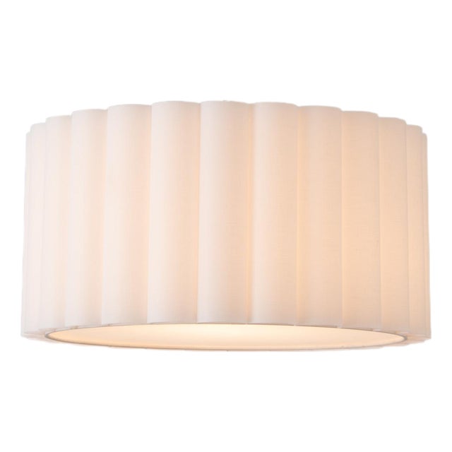Scallop 15" Swag Light Kit - Drum White Linen Shade, Weathered Brass Steel Body, Inline Dimmer, Dimmable For Sale