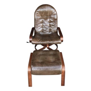 Norwegian Modern Rosewood Swivel Lounge Chair and Ottoman by Rykken & Co. For Sale
