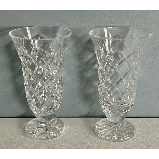 Waterford Crystal Vtg. Waterford Pair of Crystal Footed Kinsale 7" Bud Flower Vase For Sale - Image 4 of 11