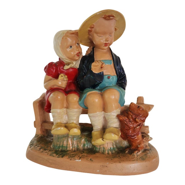 Vintage 1950's Girl, Boy and Dog Chalkware by Alexander Backer For Sale