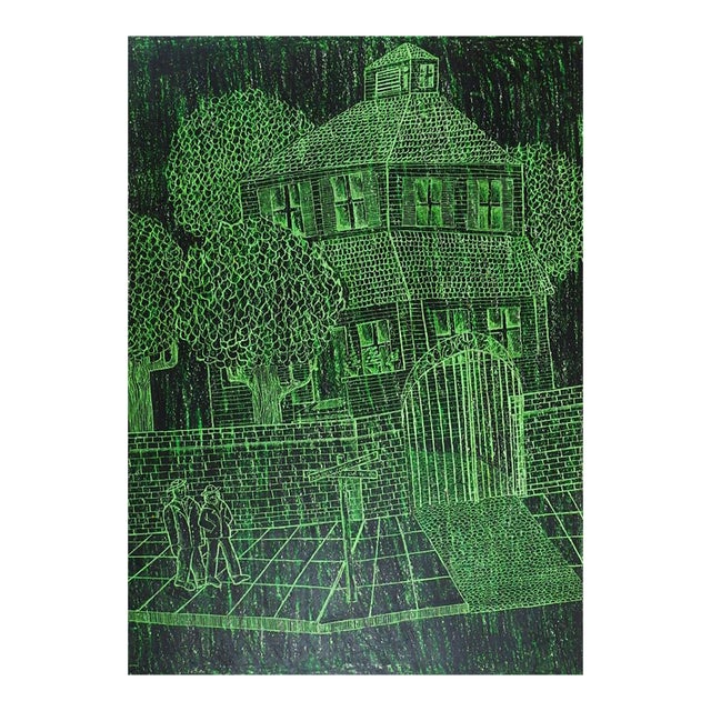 Vintage Mid 20th Century Modernist Street Scene Painting For Sale